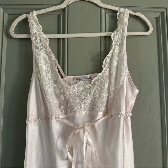 Elegant Lace Trim Satin Slip Nightgown - Pink - Picture 2 of 4